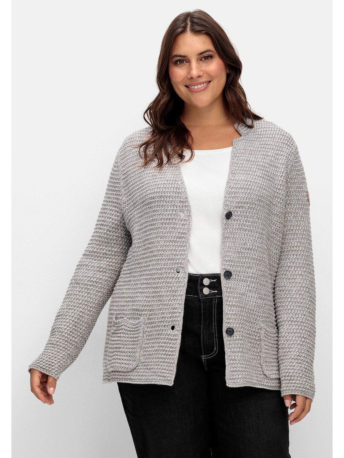 

Кардиган sheego Grobstrickjacke, цвет steingrau meliert