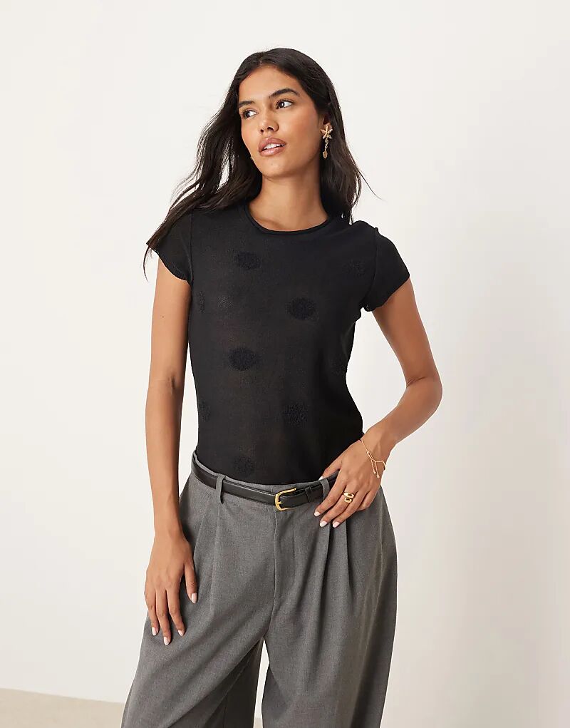 

Прозрачный трикотажный топ в горошек с короткими рукавами ASOS DESIGN черного цвета