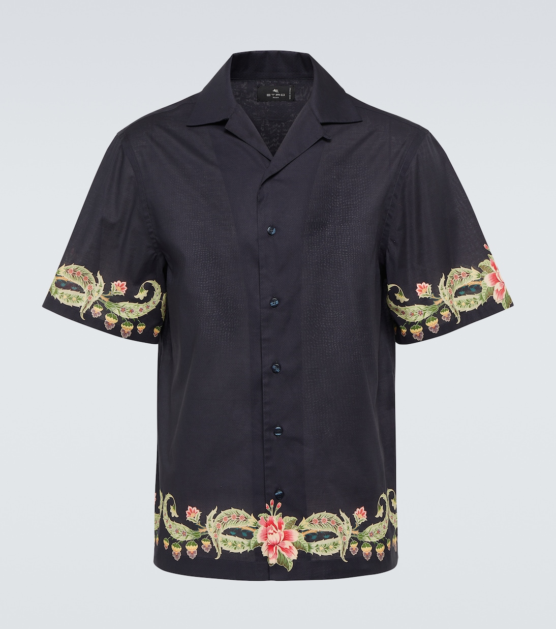 

Рубашка для боулинга из хлопка с цветочным принтом Etro, Print On Blue Base