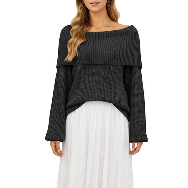

Женский офф-шолдер свитер с длинным рукавом и свободным кроем Anna-Kaci, Black