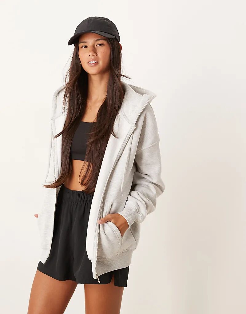 

Толстовка Gina Tricot из хлопка с высоким содержанием трикотажа на молнии, светло-серый меланж