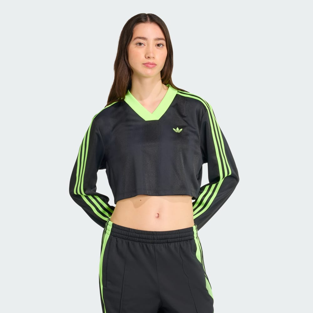 

Топ Adidas Adicolor Soccer Jacquard Crop Long-Sleeve Top, цвет Black/Signal Green