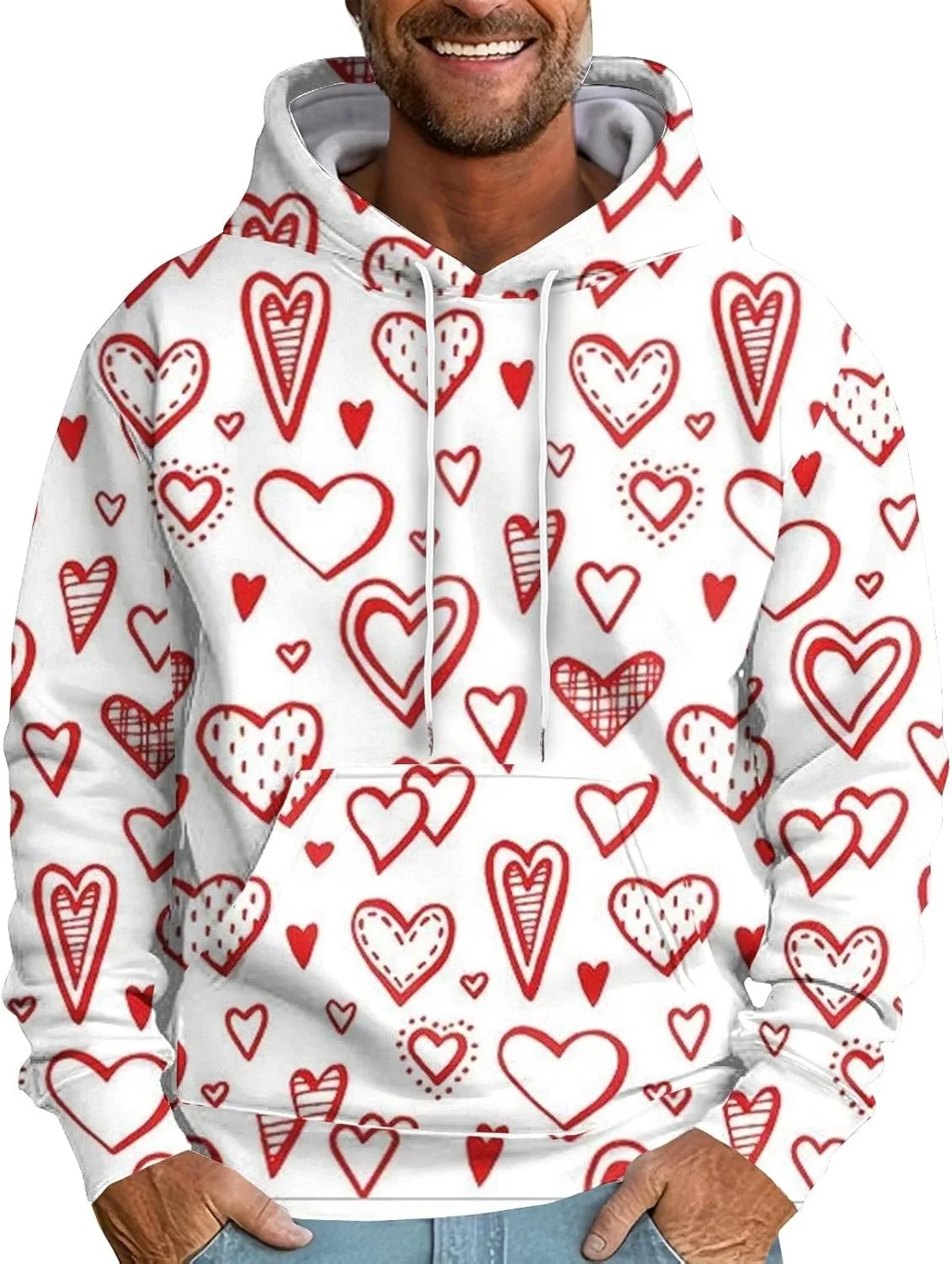 

Мужской худи с длинным рукавом и принтом в виде сердца THMENKHT