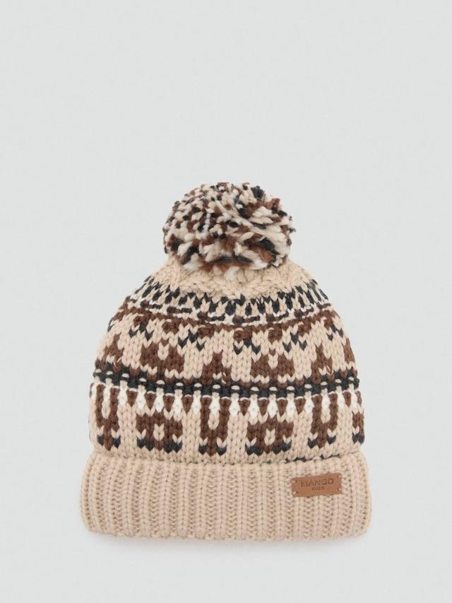 

Детская зимняя шапка с помпоном Mango, Light Brown