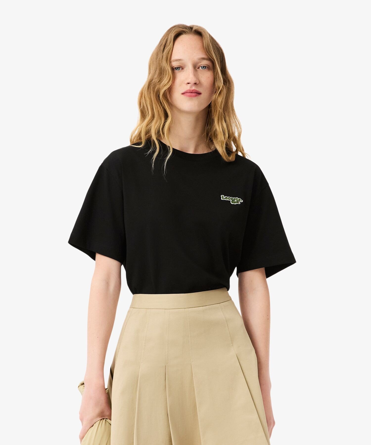 Футболка LACOSTE оверсайз с логотипом и именем, Черная — фото 4
