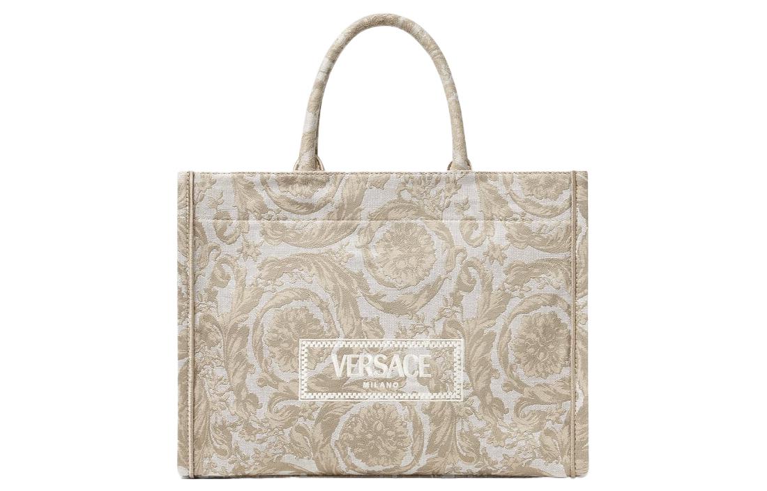 

Barocco полиамид с хлопком и коровьей кожей сумка-шоппер хозяйственная сумка обычная женская бежевая с принтом в виде заплаток VERSACE, Set (Bag+Dust Bag)