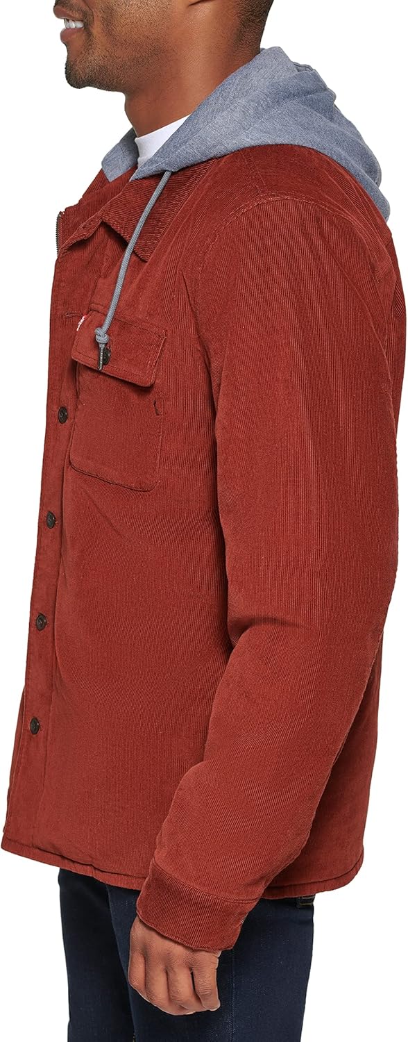 Мужская клетчатая куртка-рубашка Levi's с капюшоном и подкладкой из шерпы (стандартные размеры, большие и высокие), Rust Corduroy — фото 3