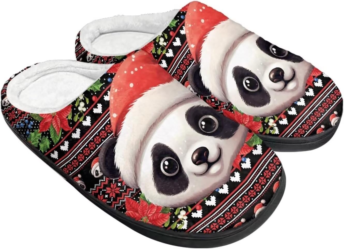 

Хлопковые тапочки на Хэллоуин и Рождество для женщин и мужчин, мягкие, теплые, нескользящие, домашние тапочки, дорожные тапочки Buxolandt, Christmas Panda Print