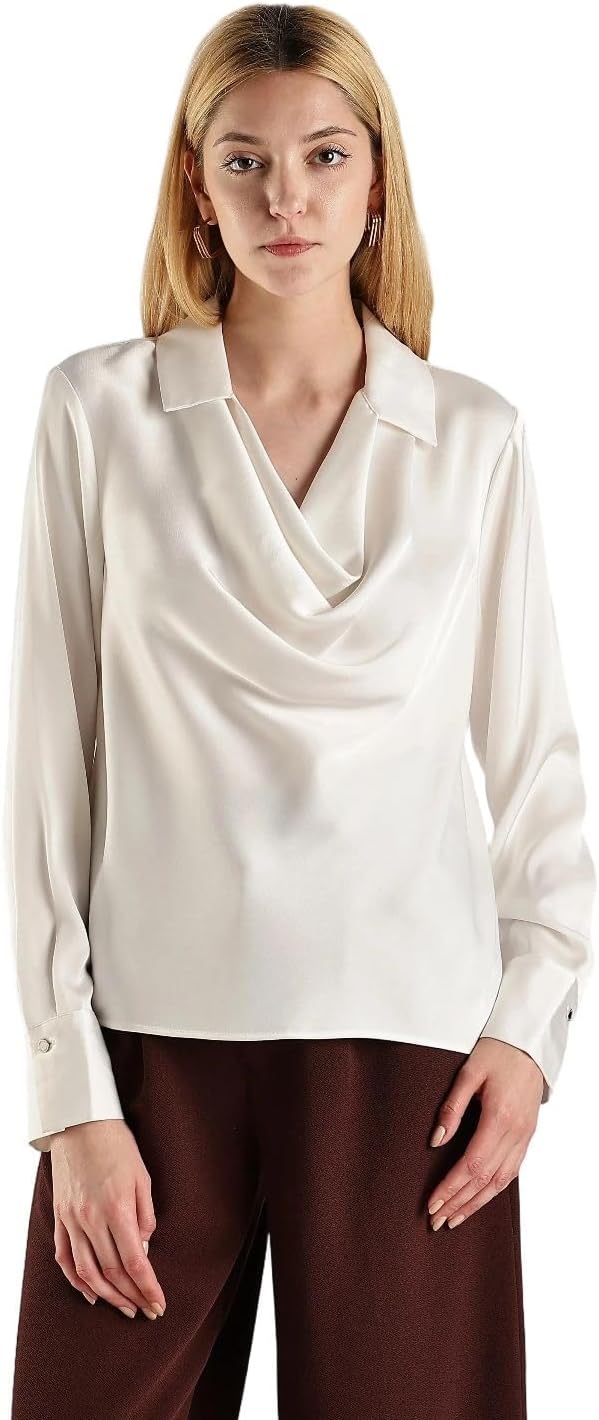 

Женская блузка Calvin Klein с длинным рукавом и драпированным воротником, Cream