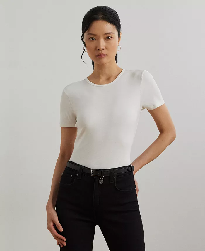 

Футболка из стрейч-трикотажа, Regular & Petite Lauren Ralph Lauren, белый