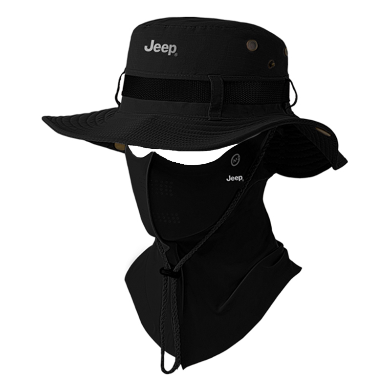 

Jeep Унисекс шапка от солнца из полиэстера, Black Sun Protection Two-Piece Set