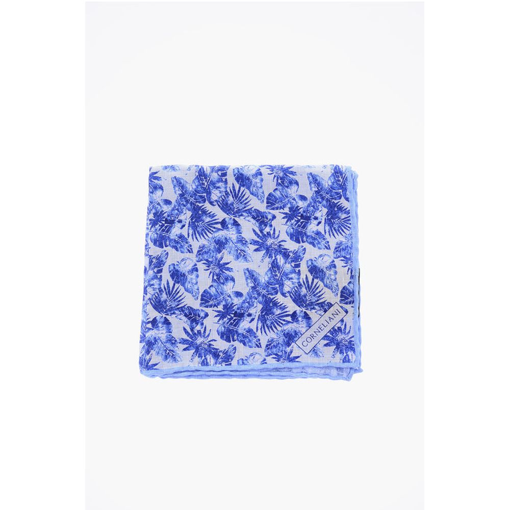

Льняной карманный платок с растительным мотивом Corneliani, синий