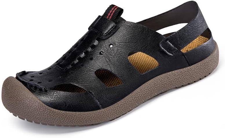 

Мужские сандалии Mecolop с закрытым носком, повседневные кожаные летние пляжные сандалии-рыбацкие для мужчин, черный