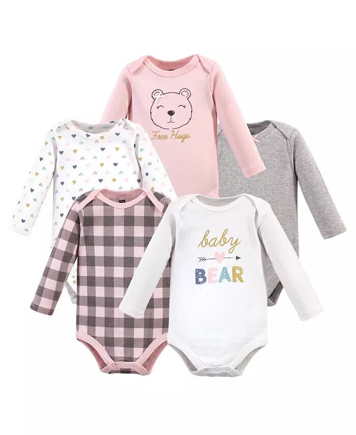 

Хлопковые боди с длинными рукавами для маленьких девочек, 5 шт. Baby Bear Hudson Baby, мультиколор