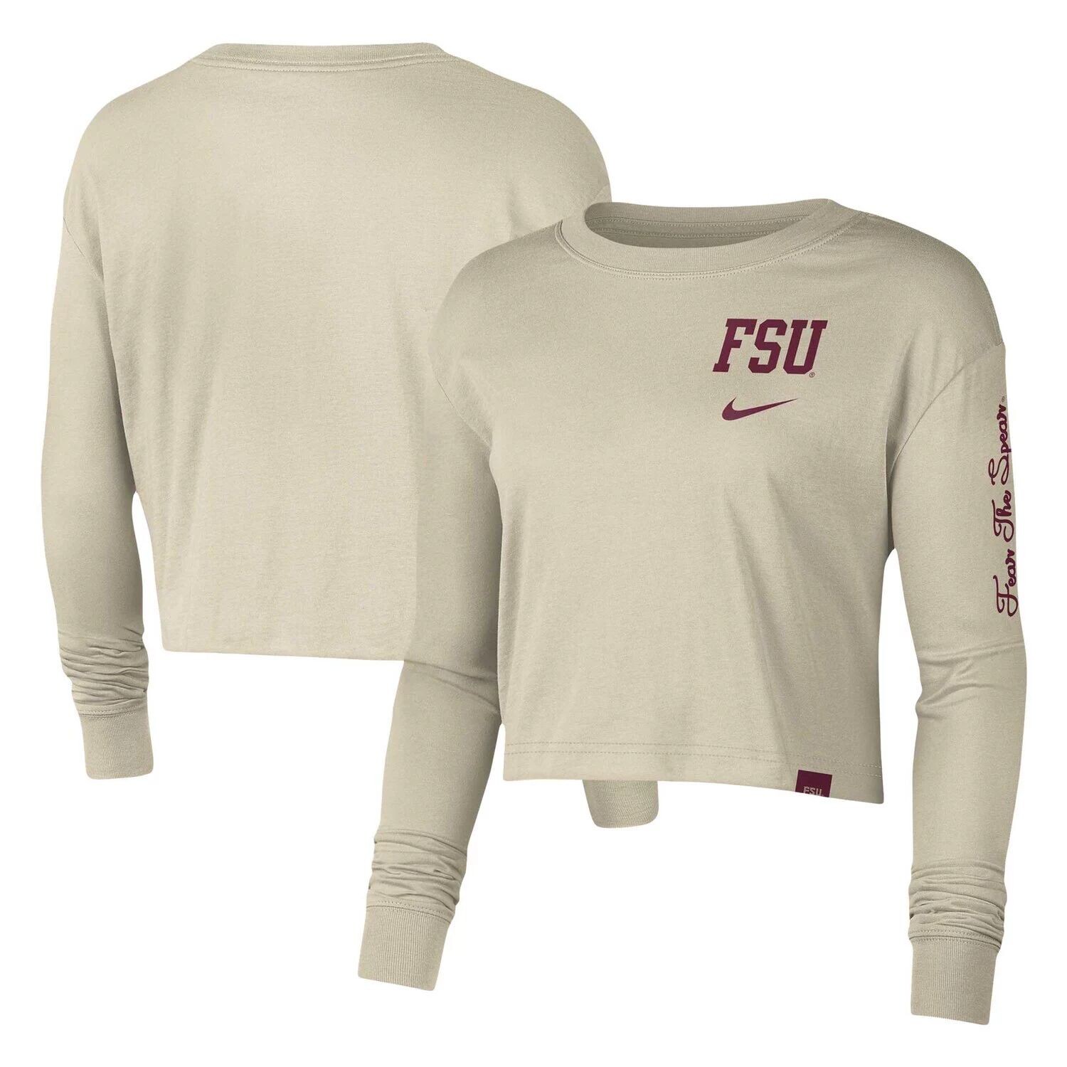 

Женский кремовый укороченный топ с длинными рукавами Nike Florida State Seminoles Varsity Letter Nike