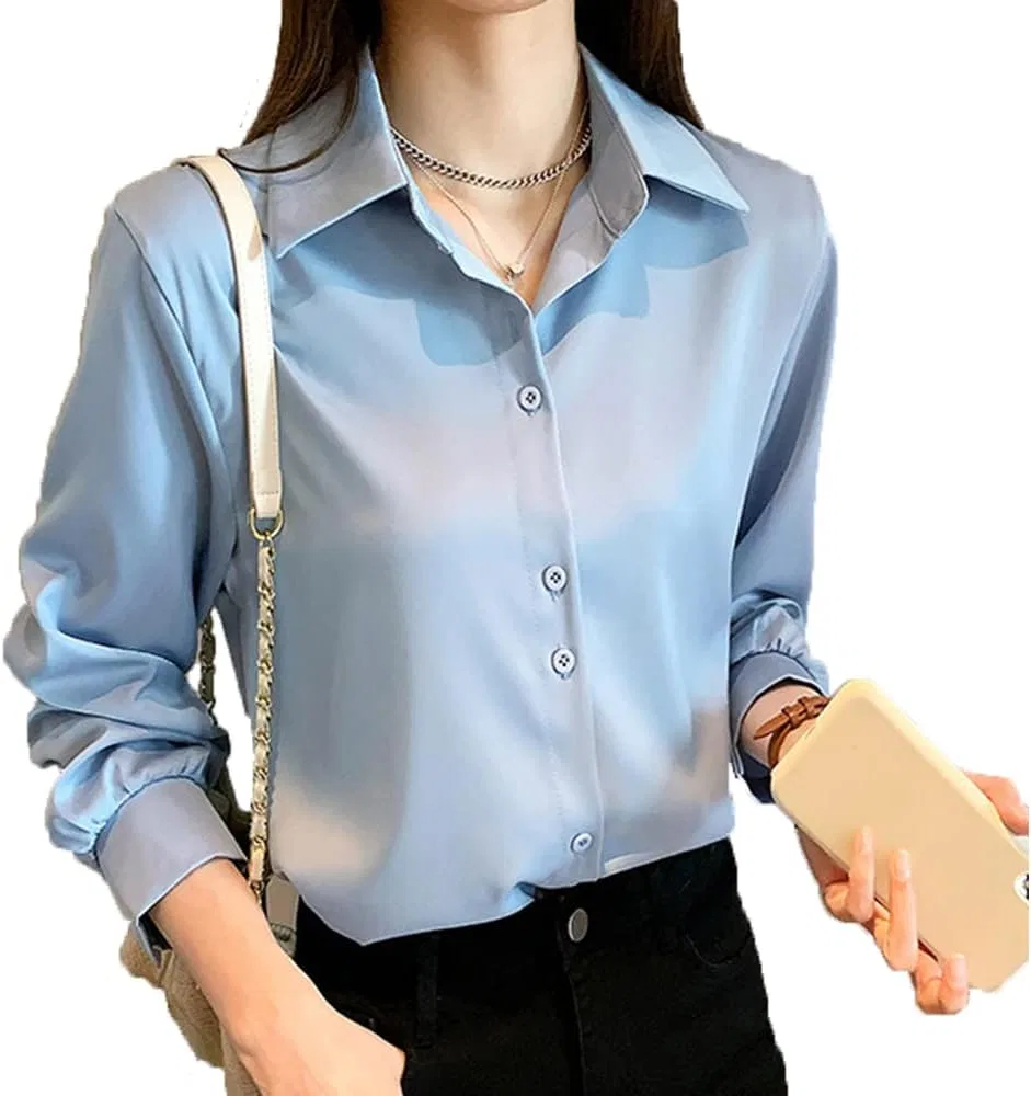 Блуза, длинный рукав, Regular Collar, синий