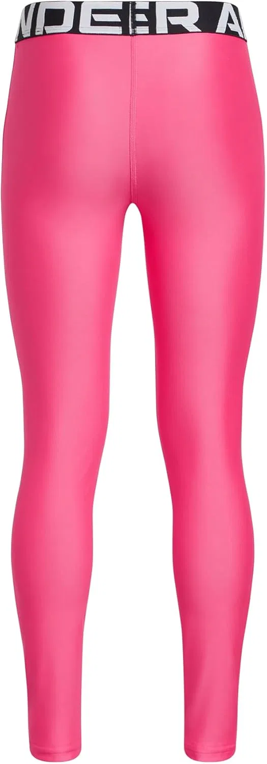 Леггинсы Under Armour Girls' HeatGear, Super Pink / White — фото 2