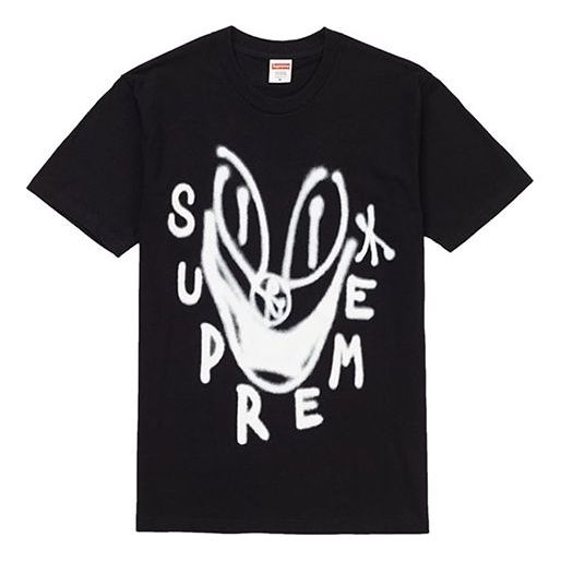 

Футболка smile tee black graffiti smiling face printing short sleeve Supreme, черный
