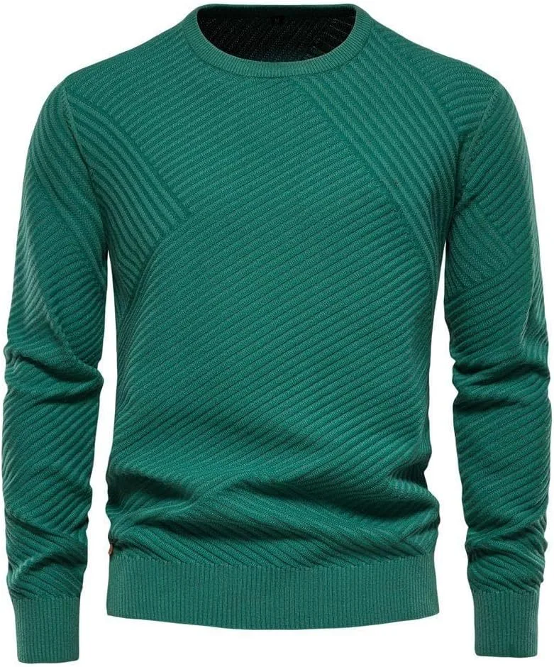 

Мужской свитер-пуловер — однотонный хлопковый с длинными рукавами и полосками SWEPER