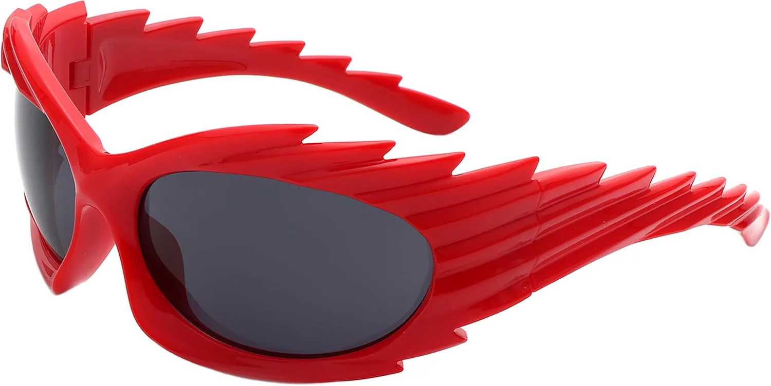 

Солнцезащитные очки PASTL с рифленой оправой и шипами, овальной формы, обтекаемой формы, увеличенной оправой и защитой от УФ-излучения UV400, Red (Black)