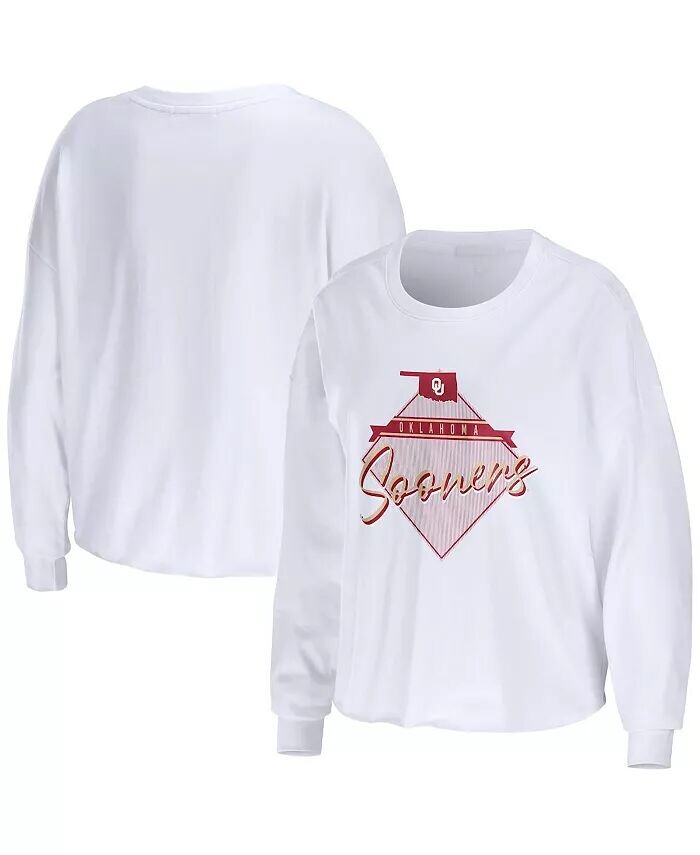 

Женская белая укороченная футболка с длинными рукавами Oklahomaooners Diamond Wear By Erin Andrews