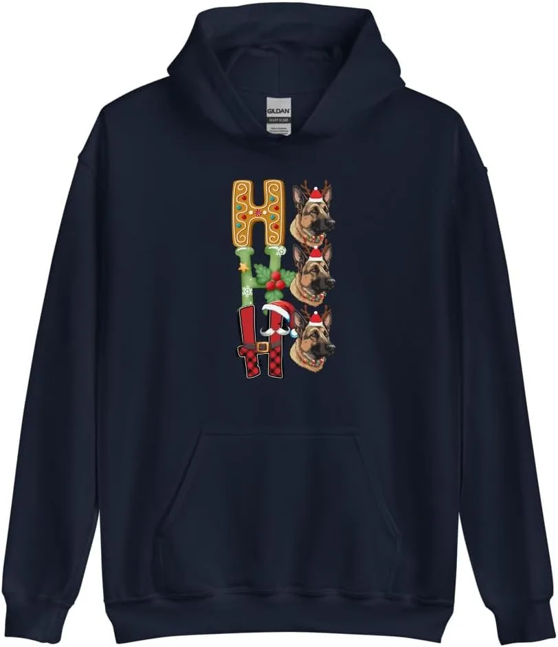 HO HO HO Santa German Shepher Christmas Hoodie | Толстовка для любителей собак унисекс Generic, темно-синий