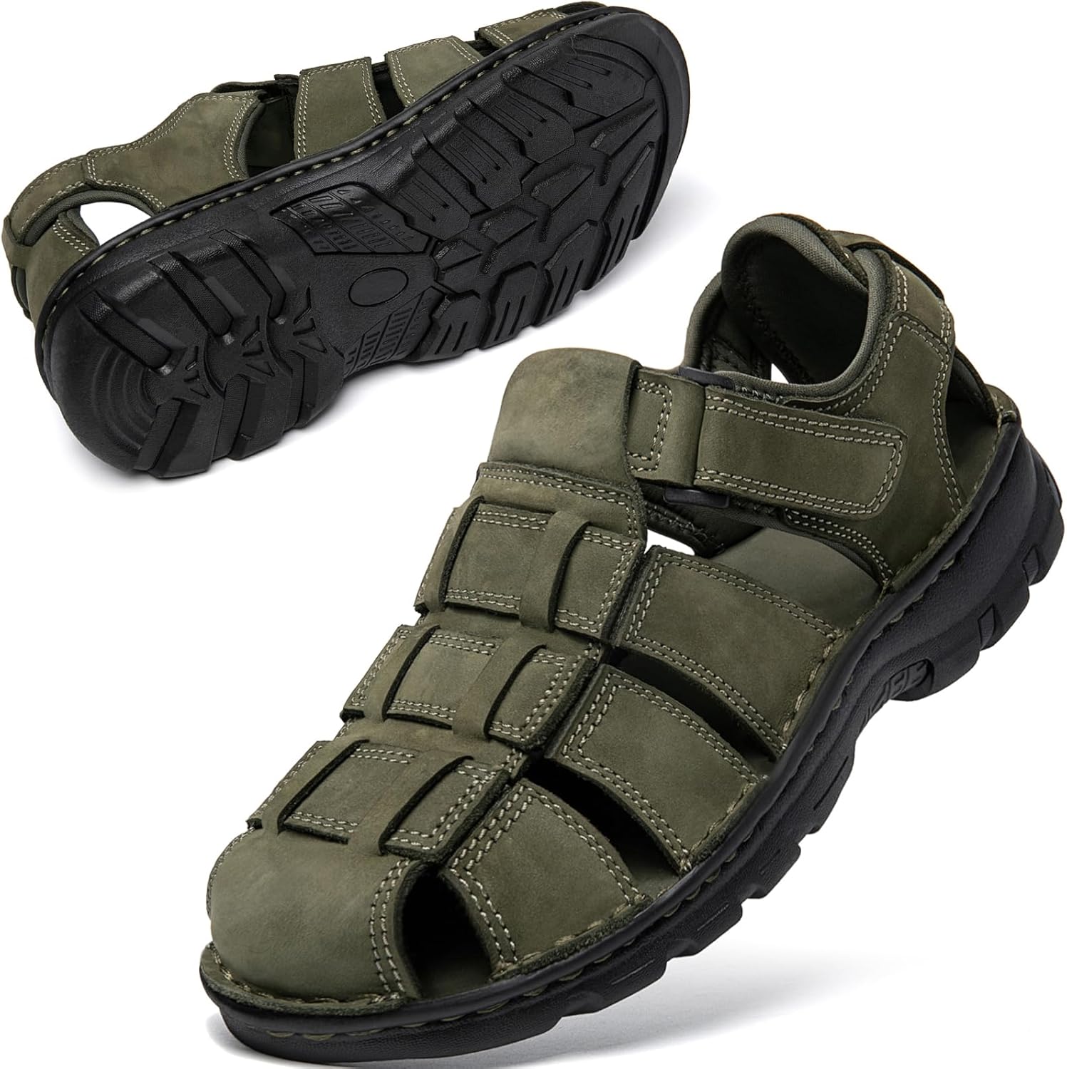 

Мужские походные кожаные сандалии KOIMED с закрытым носком, водонепроницаемые летние спортивные туфли для прогулок на открытом воздухе, трекинга, рыбалки в реке, с широкой регулируемой поддержкой свода стопы, зеленый