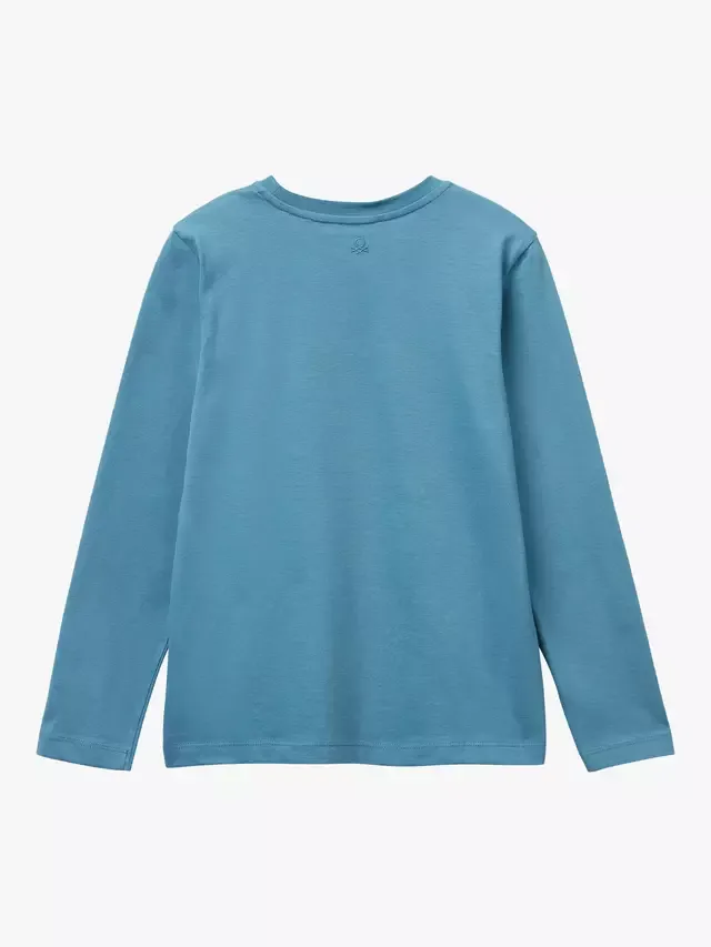 Детская хлопковая футболка со стразами и звездочками, синяя Benetton — фото 2