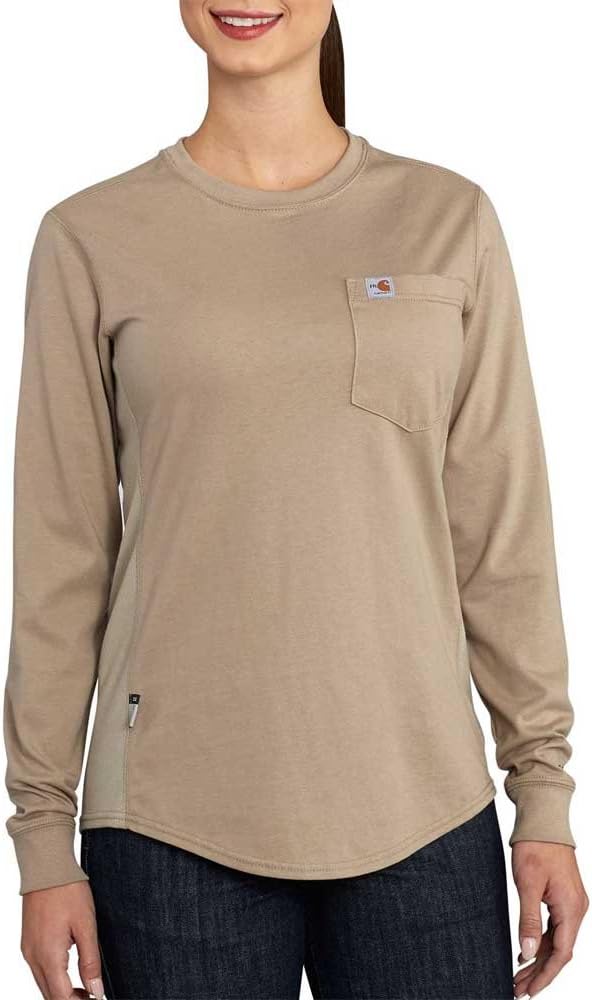 

Женская огнестойкая футболка Carhartt Force свободного кроя средней плотности с длинными рукавами и карманами, Khaki Closeout