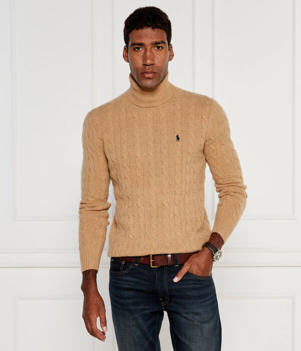 Свитер мужской Polo Ralph Lauren шерстяной с узором косичка, коричневый — фото 3