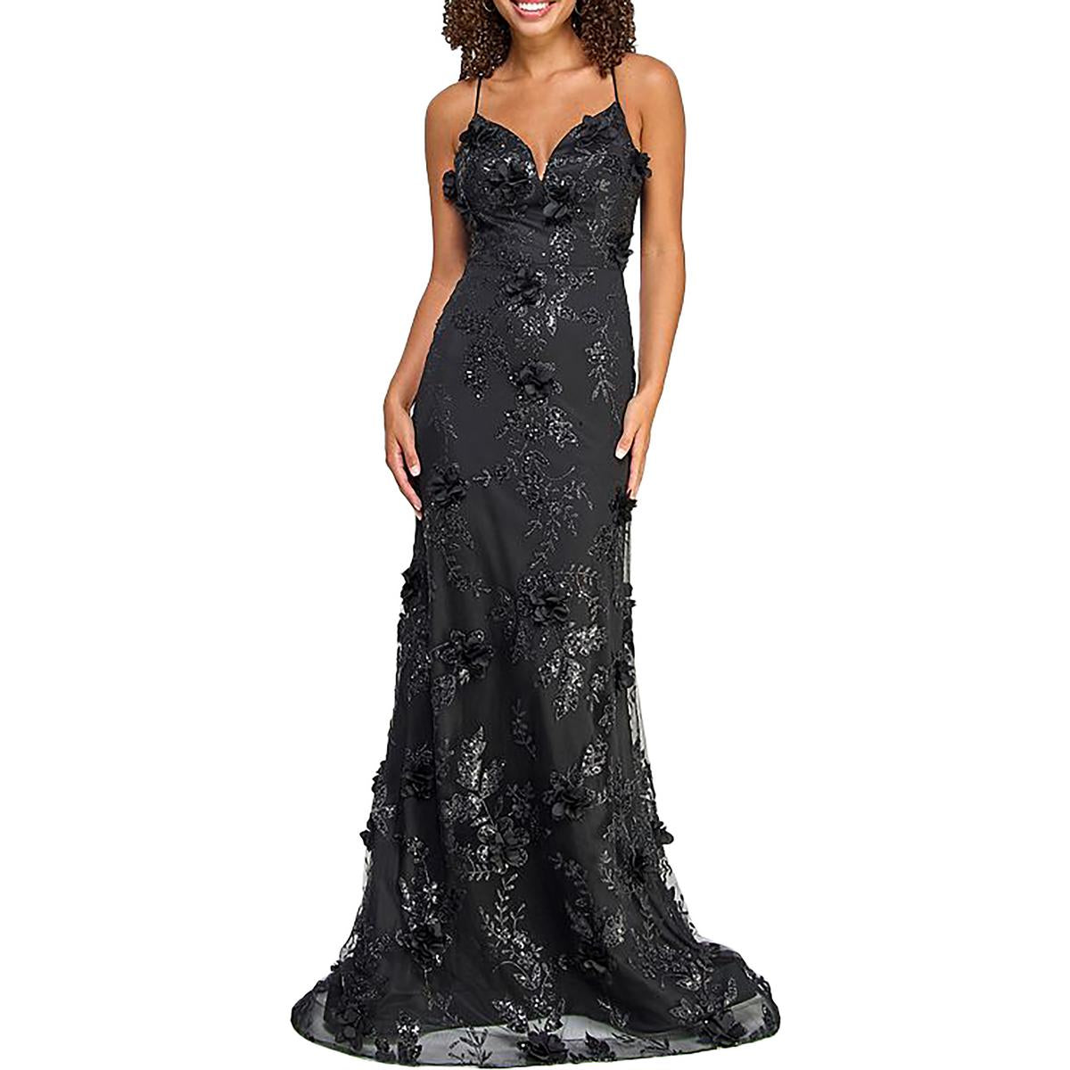 

Платье макси с открытой спиной и вышивкой для юниоров TLC Say Yes To The Prom, цвет black/black/crystal