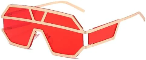 

Женские солнцезащитные очки без оправы из сплава, модные, большие, цельные, мужские солнцезащитные очки в стиле ретро, ​​черные и коричневые цвета MTZJH, C5gold-red