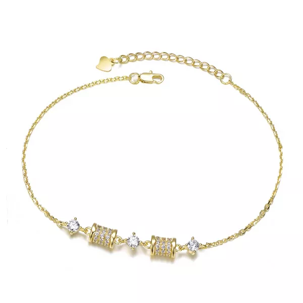 

Браслет с подвесками, покрытый 14-каратным золотом, прозрачными кубическими цирконами и текстурированными бусинами Rachel Glauber, gold