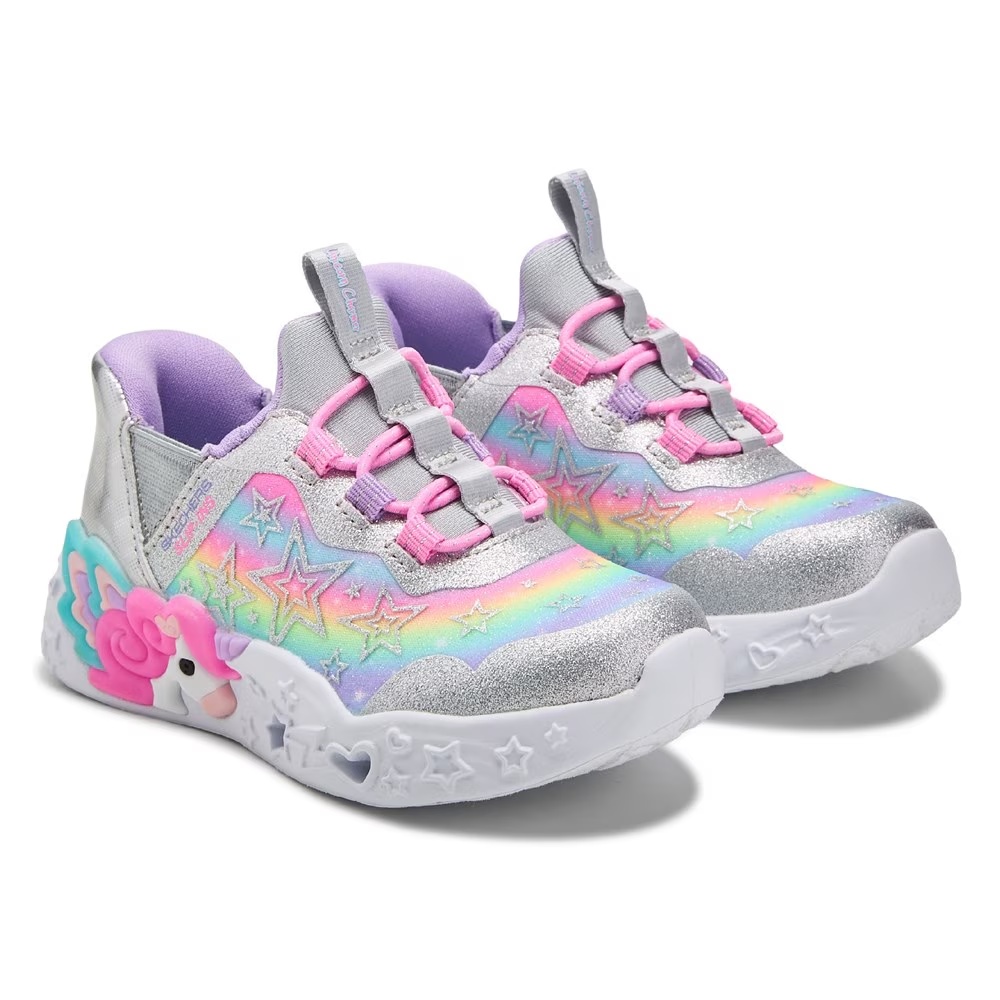 

Детские слипоны с единорогом Skechers для малышей/маленьких детей, silver multi