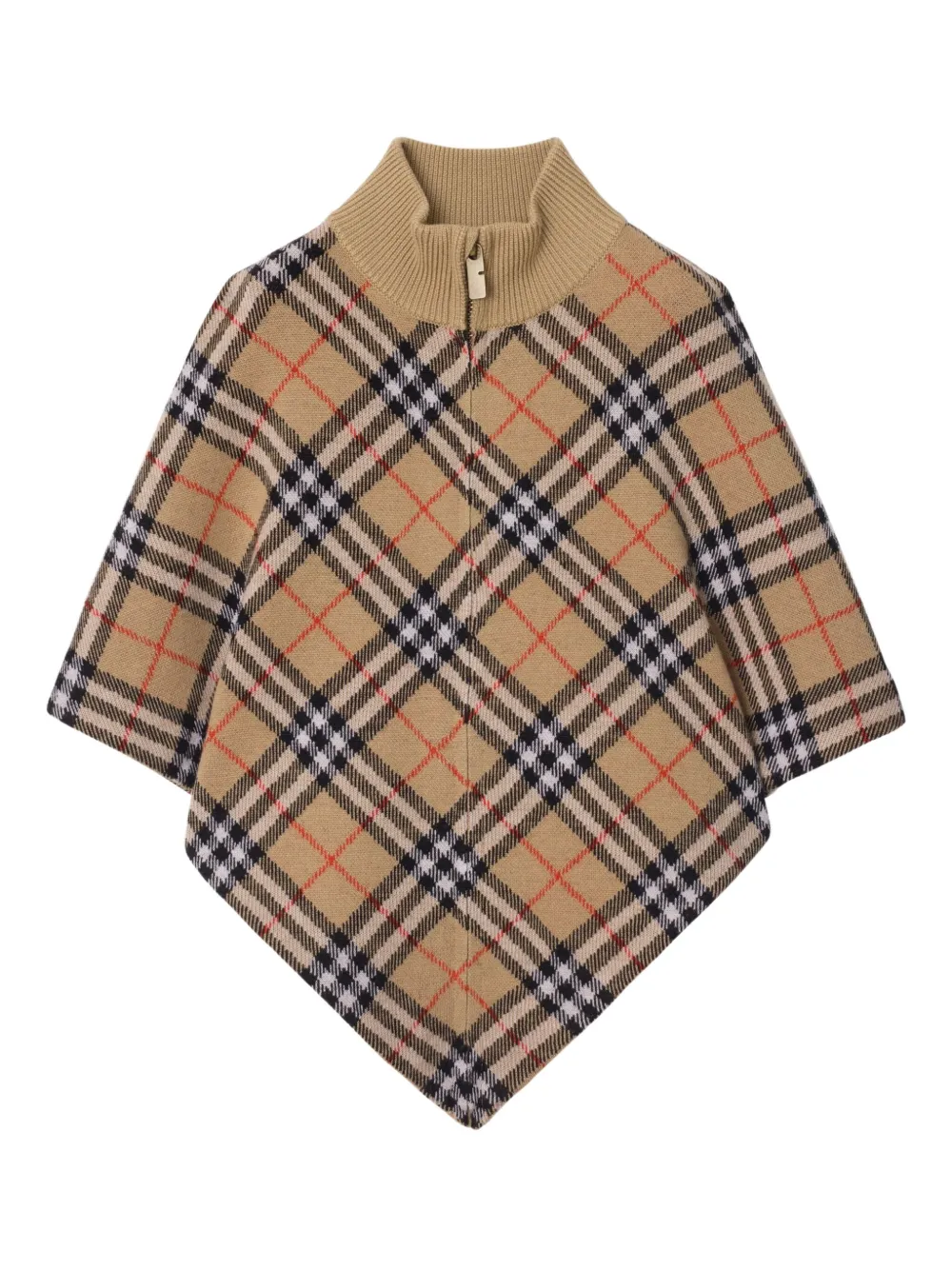 Шерстяной кейп в клетку Burberry Kids, песочный