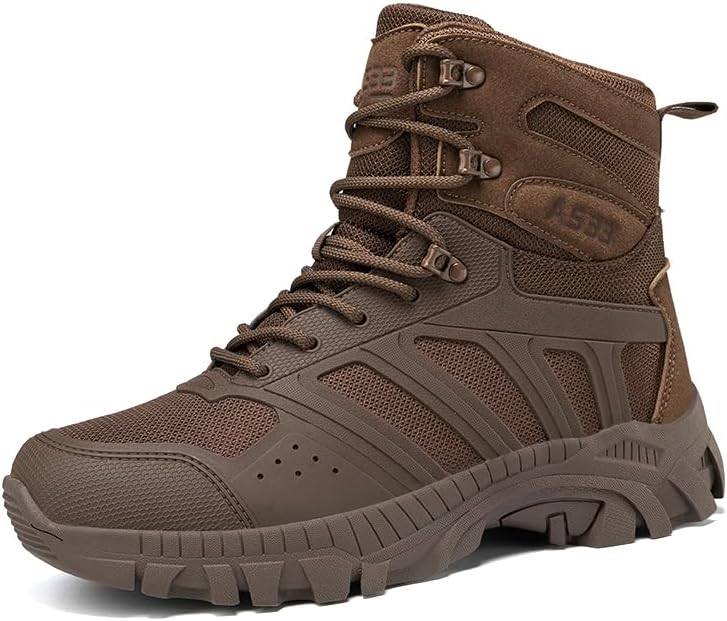 

Мужские тактические военные ботинки 20 см Легкие безопасные ботинки с боковой молнией Джунгли ботинки Ботинки для боя и пустыни Туристические обувь Senlongbao, коричневый