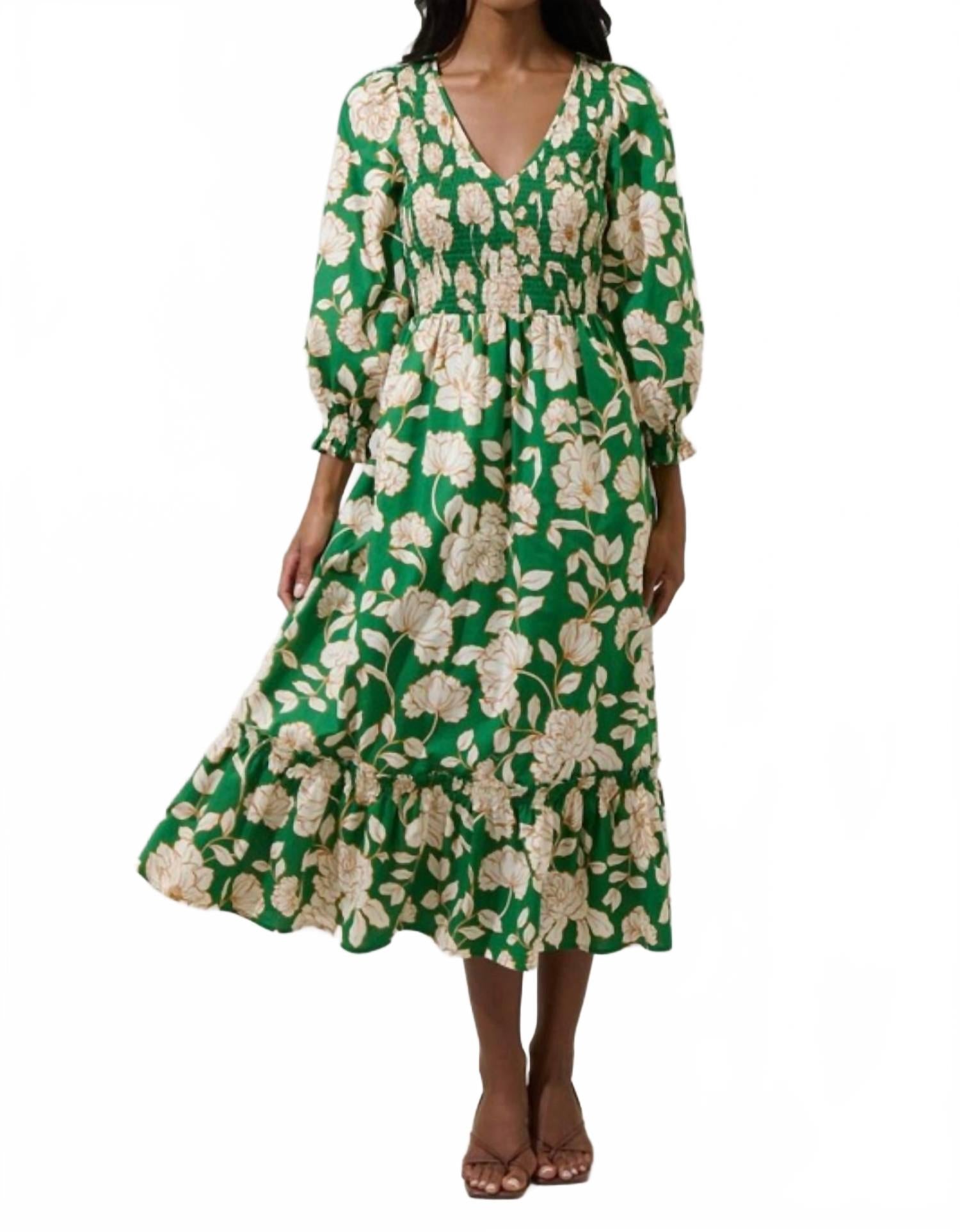 

SUGARLIPS Платье Britt с цветочным принтом в ярко-зеленом, кремовом и бежевом цветах