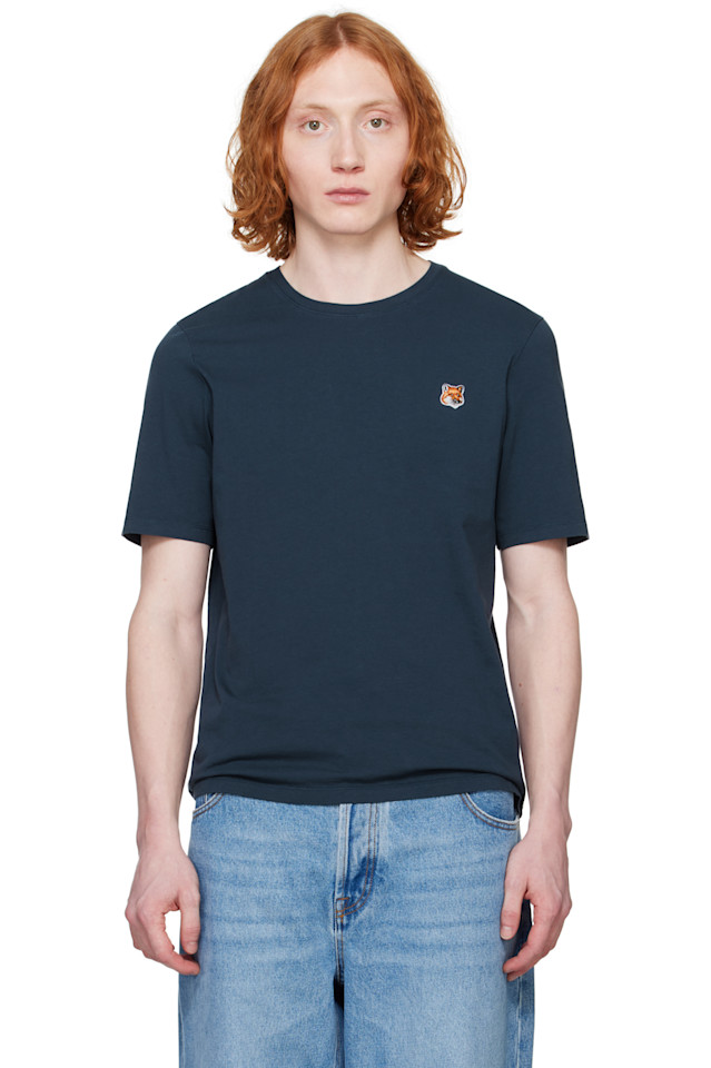

Футболка с вышивкой лисьей головы Regular Maison Kitsuné, синий