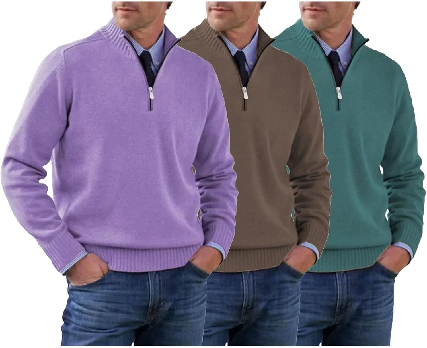 

Мужской легкий свитер с молнией на четверть Slim Fit SWJGLITTR