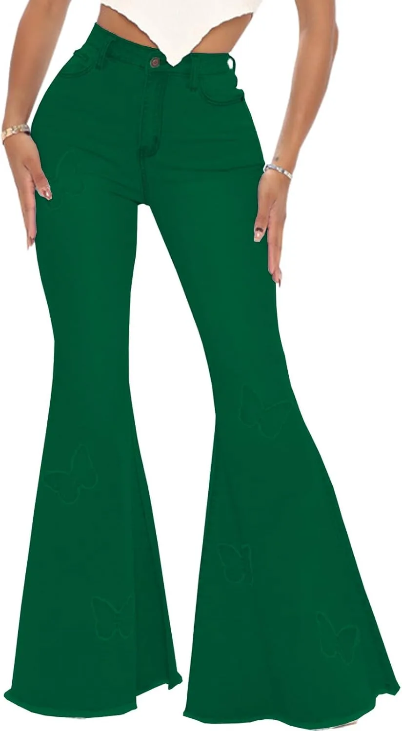 

Женские джинсы Butterfly Bell Bottom с высокой талией, эластичные, с вышивкой и классическим клешем PaladMom