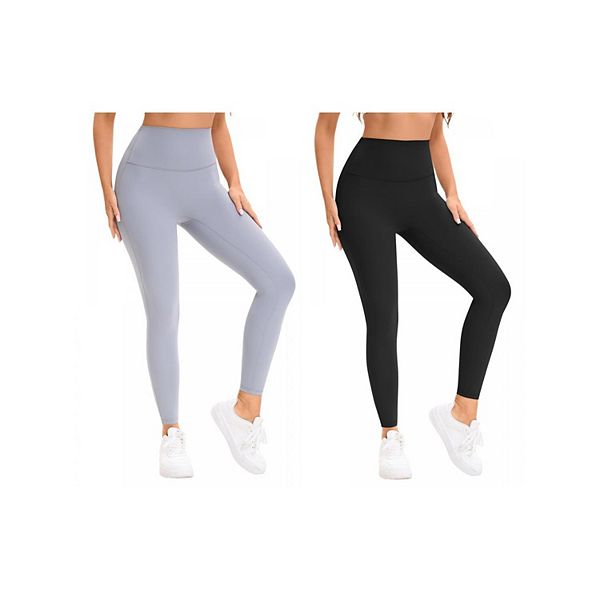 

2 пары женских леггинсов для тренировок с высокой талией и эффектом контроля живота Inspire Chic, Black Grey