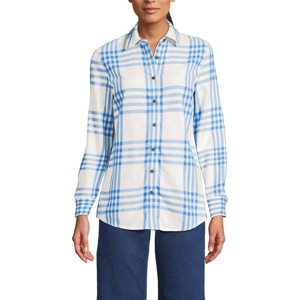 

Женская фланелевая рубашка-бойфренд Lands End Lands' End, цвет Ivory Blue Plaid