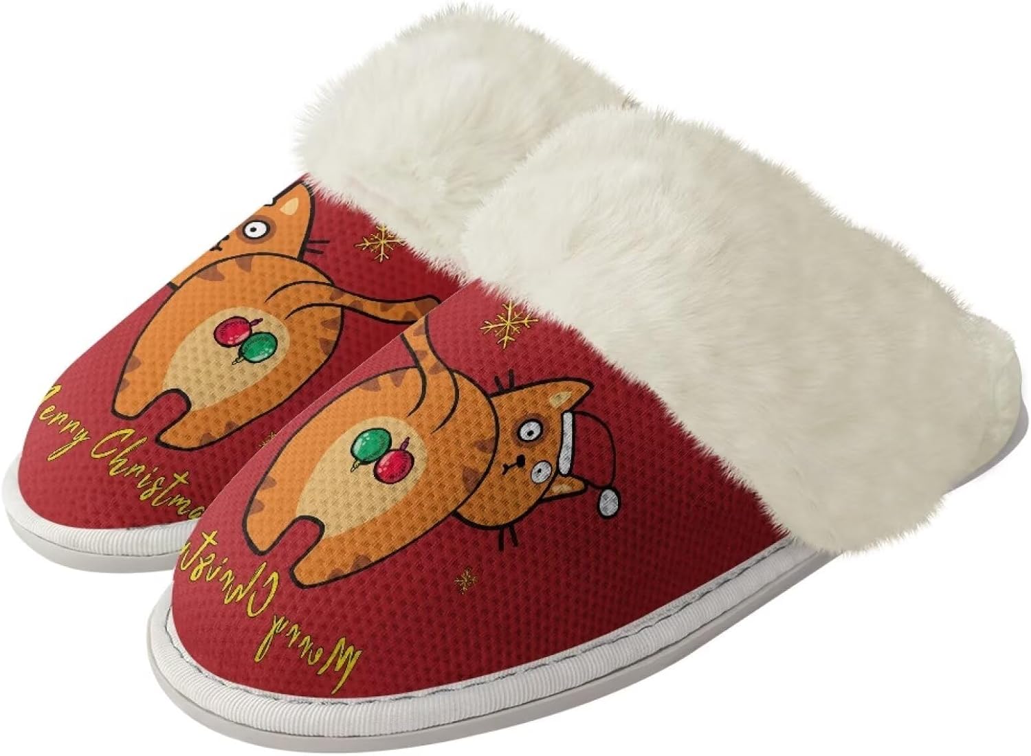 

Домашние тапочки Srengjodk Slip-On, фланелевые тапочки с меховой отделкой для женщин и мужчин, его и ее тапочки, размеры 36-47, Funny Cat Print