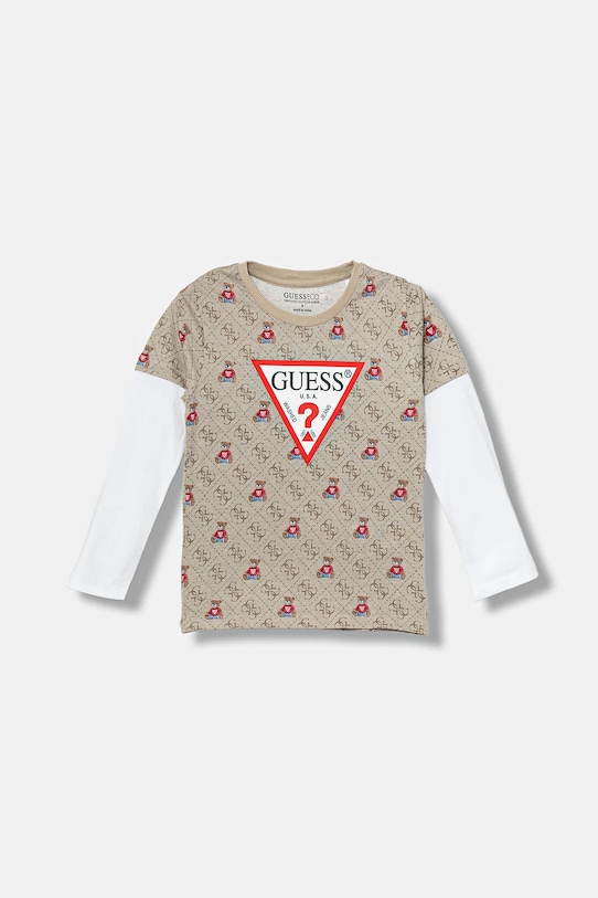 

Детская хлопковая кофта с длинным рукавом Guess, бежевый