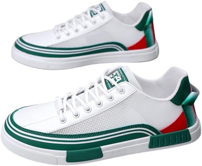 

Мужские кроссовки для скейтборда с полосами и цветными блоками - дышащие кеды на шнуровке для бега на свежем воздухе, прогулок и уличных прогулок Minlaidian, белый/зеленый