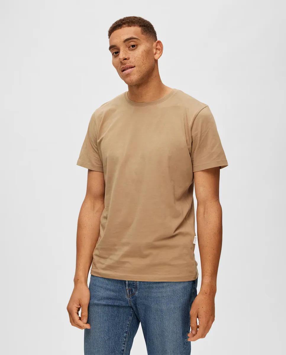 

Мужская базовая футболка с коротким рукавом Selected, бежевый