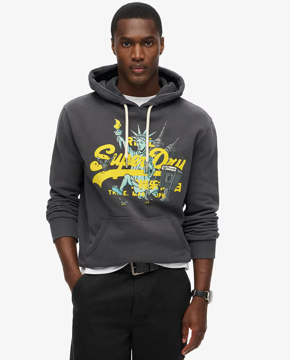 

Худи с графическим рисунком «Нью-Йорк» Superdry, темно-серый