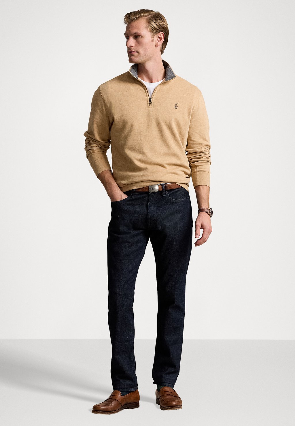 Толстовка LUXURY JERSEY QUARTER ZIP PULLOVER Polo Ralph Lauren, коричневый — фото 2