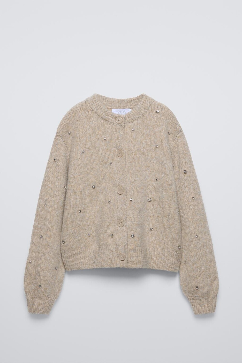 

Блестящий вязаный кардиган ZARA, кэмел