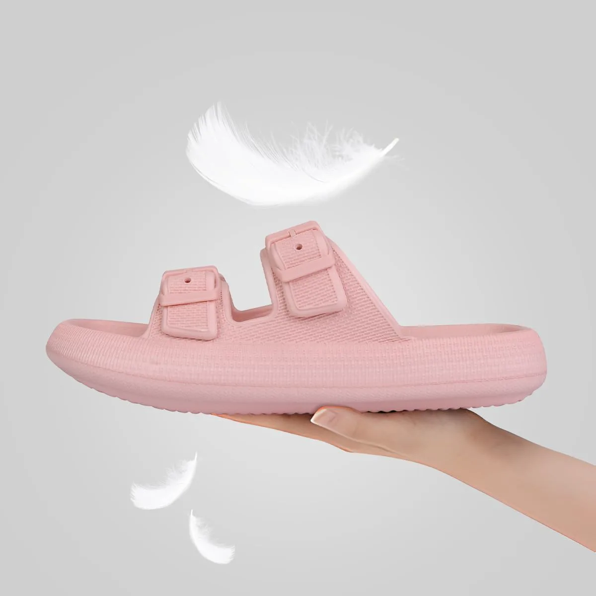 Сандалии VONMAY Comfort для женщин и мужчин, тапочки с подушкой, двойная пряжка, быстросохнущие, регулируемые шлепанцы с мягкой толстой подошвой из ЭВА, розовый — фото 2